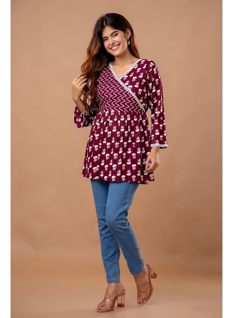 Aasira Maroon Floral Printed Top for Women - Image 5